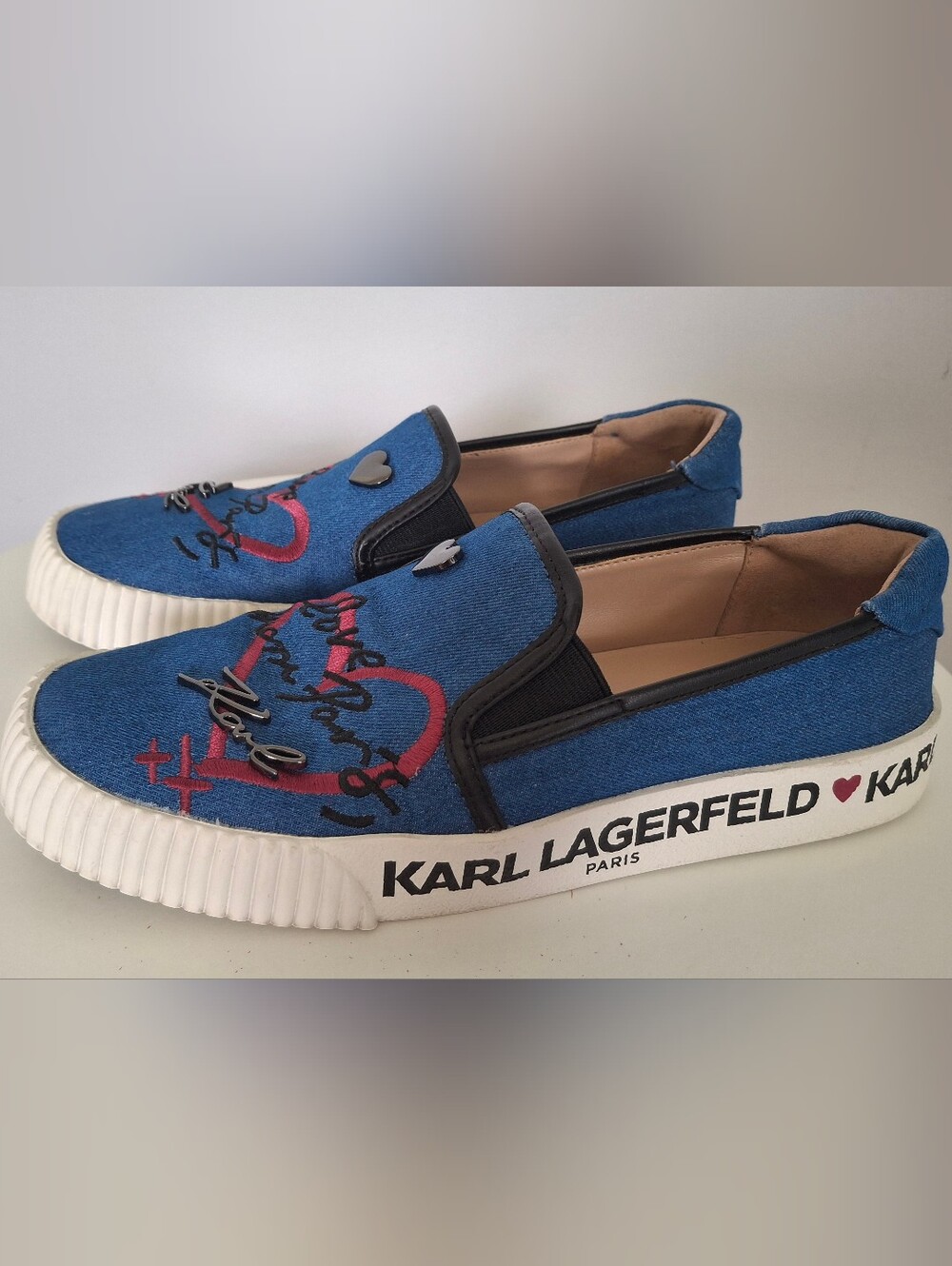 Karl Lagerfeld Paris Jessie Slip-On Sneakers Blue & White 6M